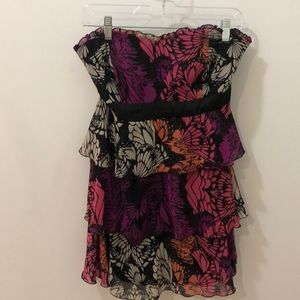 Coral, Pink, Purple, Tan, Black Floral Dress